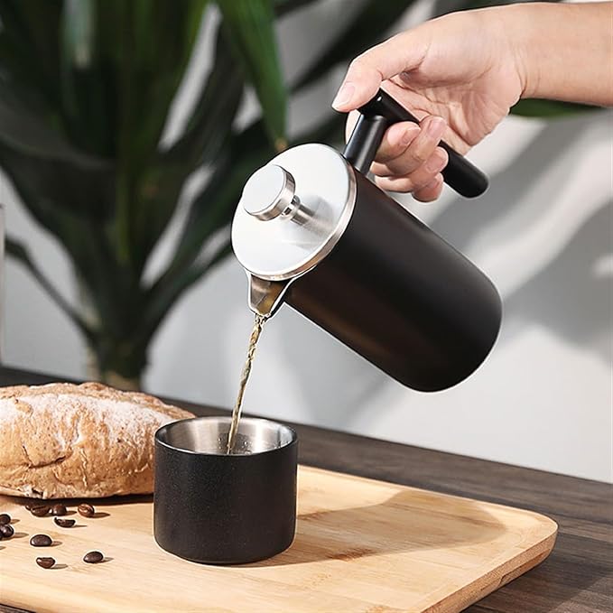 HASMI Coffee Kettle 304 Stainless Steel French Press Coffee Pot French Hand Brew Coffee Utensils Set of Tea Brewing Double Insulation Coffee Maker (Color : Black Size : 750ml) Dingzhebo2022