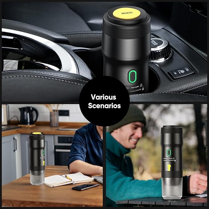 Portable Electric Espresso Machine Car Self-Heating Coffee Maker with USB-DC Travel Coffee Machine for Camping Compatible With NS Capsules &amp Ground Coffee Portable Coffee Maker for Hiking RV