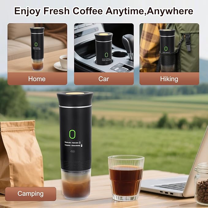 Coffee Maker Set Portable Espresso Machine and Coffee Grinder 3 in 1 Travel Coffee Maker Compatible Ground Coffee Capsules (NS＆DG) for Outdoor Camping Hiking Office