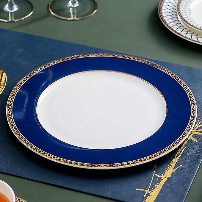 European Style Dinnerware Set Service for 4 Bone China Dinnerware Sets Unbreakable Porcelain Dinner Sets Coffee Cup and Saucer Tableware Set Steak Dinner Plates Dish Set New Blue-003