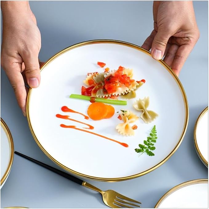 Dinner Sets Gold Bright White Porcelain Dinner Sets Ceramic Bowl Dish Plates Set Dinnerware for Household HotelBright B2people Set