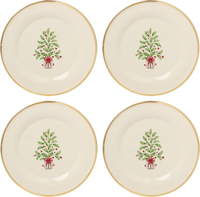 Lenox 897744 Holiday Tree Accent Plates Service For 4 Christmas Dishes Dinnerware Set