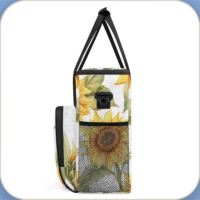 Yellow Flowers Coffee Maker Travel Bag Sunflower Insulated Grocery Bag Travel Picnic Leakproof Cooler Bags With Shoulder Strap
