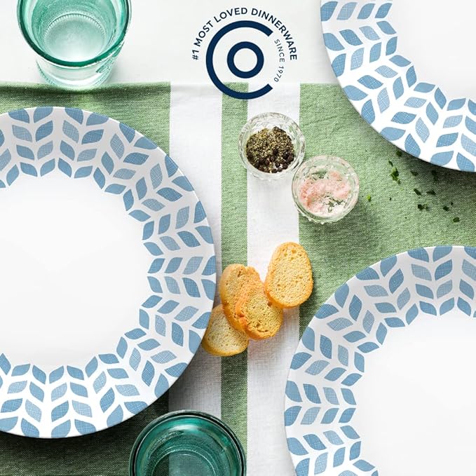 Corelle Global Collection Vitrelle 6-Piece Dinner Plate Set Triple Layer Recycled Glass Lightweight Eco-Friendly Round 10-1/4-Inch Plates Set Northern Pines