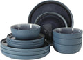 Gibson Elite Reactive Stoneware Dinnerware Set - Tahoe Sunset Matte Exterior &amp Shiny Interior Blue | 12-Piece – Plates and Bowls Durable Everyday Dish Set Microwave &amp Dishwasher Safe