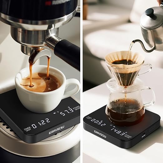 Coffee Scale with Auto Timing Mini Rechargeable Espresso Scale with Timer 2kg/0.1g High Precision Scale for Espresso and Pour-Over Coffee with Brewing Assist Modes