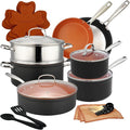 24 Pcs Pots and Pans Set Nonstick Ceramic Cookware Sets Kitchen Cookware Sets without PFAS PTFE or PFOA Compatible with All Stovetops Oven SafeCopper