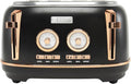 Haden Dorset 4 Slice Wide Slot Stainless Steel Toaster with Adjustable Browning Control &amp Non-Slip Feet Black &amp Copper