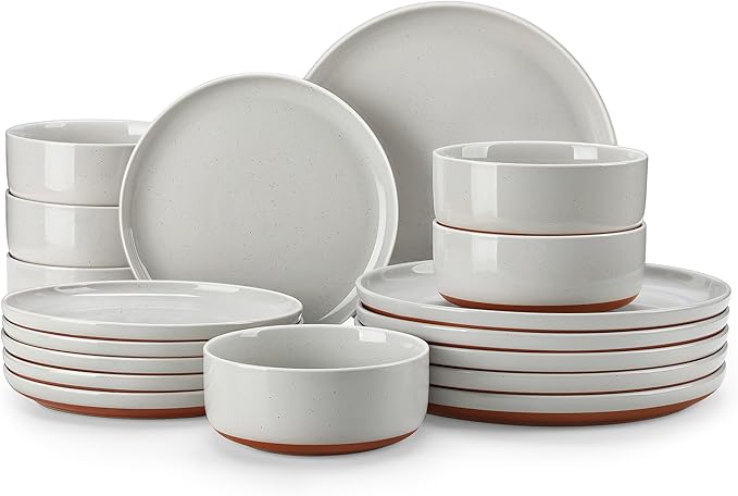 MALACASA Plates and Bowls Sets 18 Pieces Modern Ceramic Dinnerware Set for 6 Kitchen Dinner Set Stoneware Dishware Dishes Set Microwave and Dishwasher Safe Grey Series TARA
