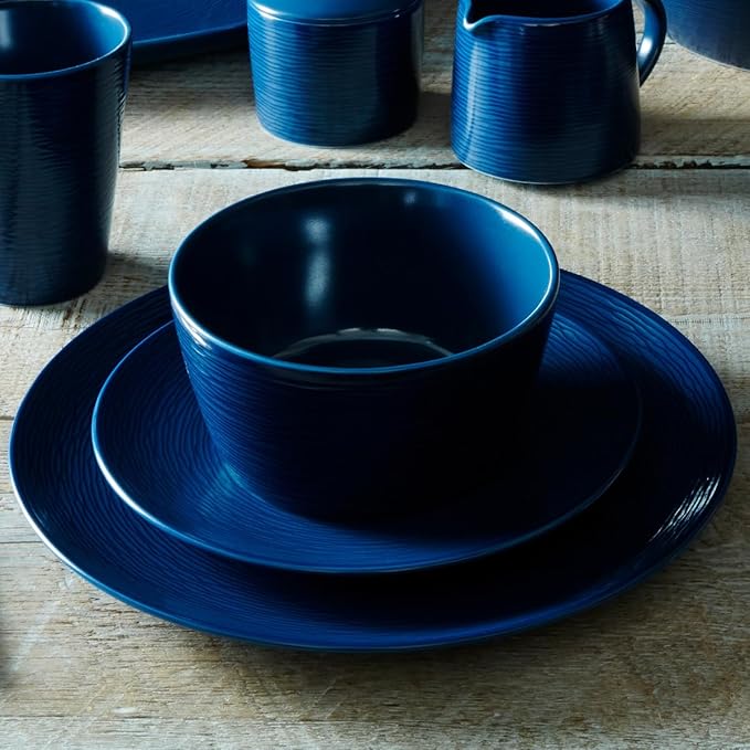 Noritake Colorscapes Navy-on-Navy Swirl 16-Piece Coupe Dinnerware Set Service for 4