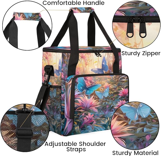 Watercolor Butterfly Coffee Maker Carrying Bag Gorgeous Butterfly Travel Storage Bag Compatible with K-Mini or K-Mini Plus Single Serve Coffee Brewer Carrying Case with Pockets &amp Shoulder Strap
