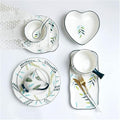 Dinnerware Set Plates and Bowls Sets 14 Piece Hand-Painted Plants Dinnerware Sets Elegant Couple Ceramic Plates Set And Dishes Set