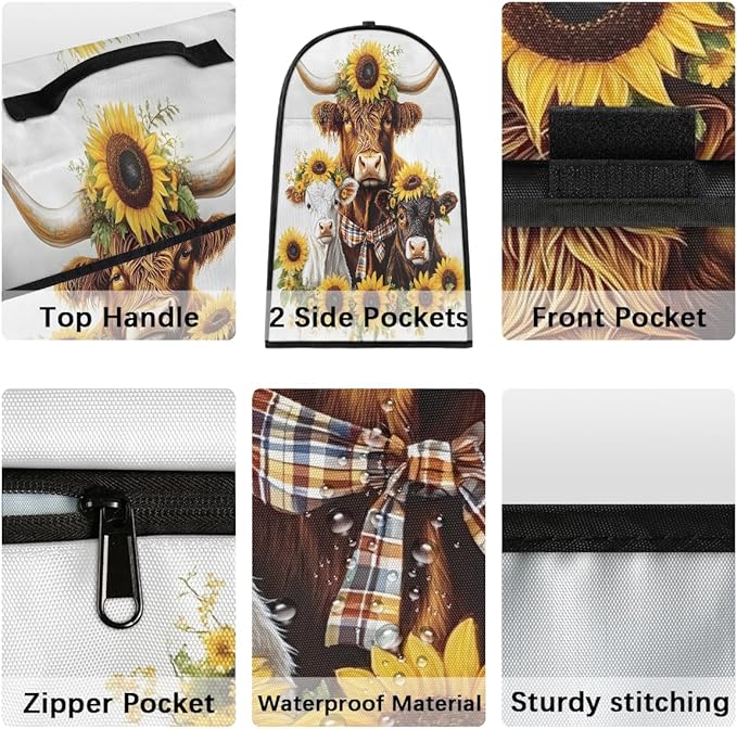Kitchen Aid Mixer Cover Sunflower Cute Highland Cows Stand Mixer Cover Compatible with 6-8 Quarts Stand Mixers Dust Covers with Zipper Pocket Foldable Washable Kitchen Aid Organizer Bag