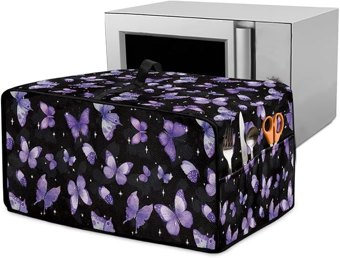 Butterfly Print Toaster Oven Air Fryer Cover for Kitchen Counter Decorative Wide Slot Bread Machine Covers Dustproof Washable Toaster Oven Cover Kitchen Small Appliance Covers Black