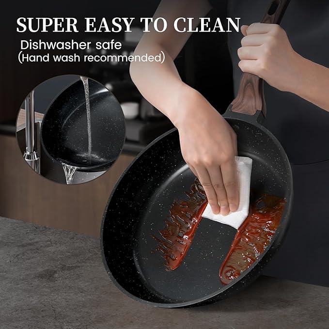 Kikcoin 16Pcs Pots and Pans Set Nonstick Ceramic Cookware Sets Induction Kitchen Cooking Set Non toxic Healthy Non Stick w/Grill Pan Saute Pan Black