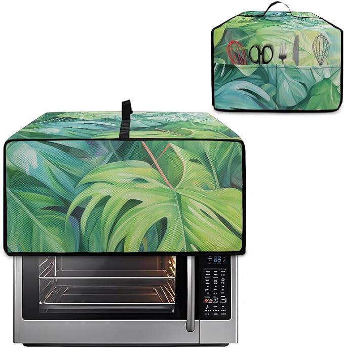 Mumeson Palm Leaves Bread Machine Cover with Multi Pocktes Small Kitchen Appliance Toaster Oven Cover with Top handle Home Decor Fingerprint Protection