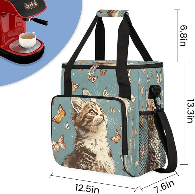 Cat Butterfly Coffee Maker Travel Bag for K-Mini or K-Mini Plus Single Serve Coffee Brewer Portable Storage Tote Case for Tarvel