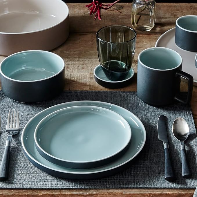 Noritake ColorTrio Graphite 16-Piece Stax Dinnerware Set Service for 4