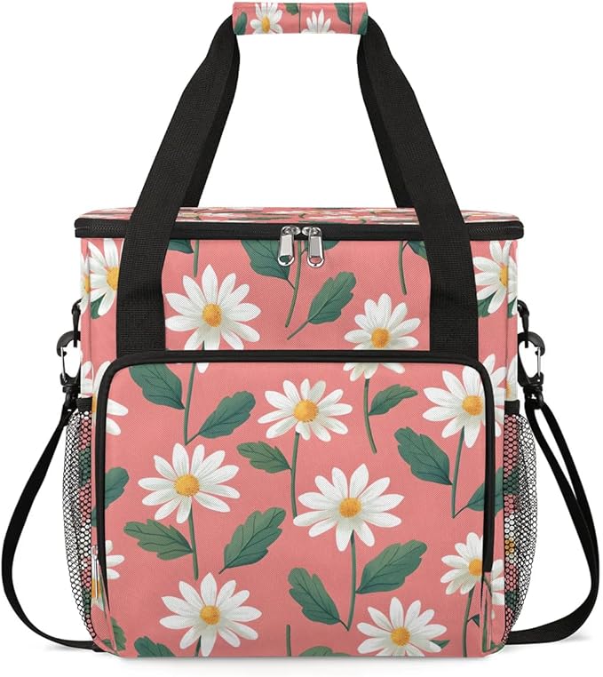 Foral Daisy Printed Coffee Maker Carrying Bag for Keurig K-Mini or K-Mini Plus Storage Portable Coffee Maker Travel Bag