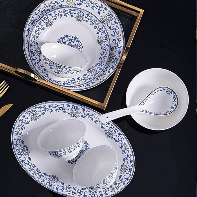 Ceramics Dinner Sets 58 Pieces Dinnerware Set Blue and White Porcelain Style Bowl/Spoon/Plate - Family Party and Kitchen Restaurant