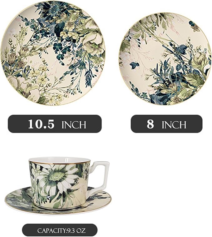 gold trim dinnerware set service for 6 24 pieces bone china dishes set premium ceramic plate sets present for housewarming anniversary Mother's Day