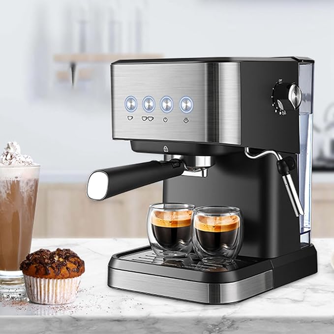 ZJchao Professional 15 Bar Machine 1050W Semi Automatic Coffee Maker with Milk Frother Steam Wand for Home Barista Quality Cappuccino Lattes Black ABS Stainless Steel 1.5L Water Tank (US Plug)