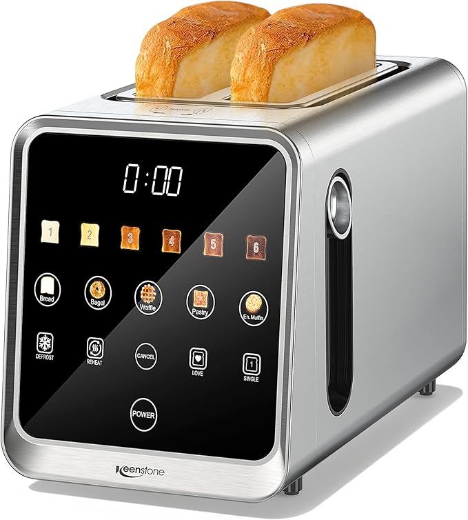 Keenstone Toaster 2 Slice Digital Smart Toaster with TouchScreen Dual Control Panel Single Slot Toasting Timer Reheat &amp Defrost for Bagels Bread Waffles Stainless Steel Kitchen Essentials