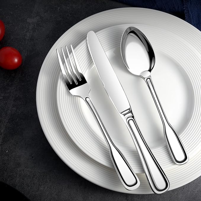 Silverware Set for 8 Heavy Duty Stainless Steel Cutlery Set with Wide Handles Mirror Polished Utensils Spoons and Forks Set for KitchenDishwasher Safe (Silver 40 Pieces for 8)