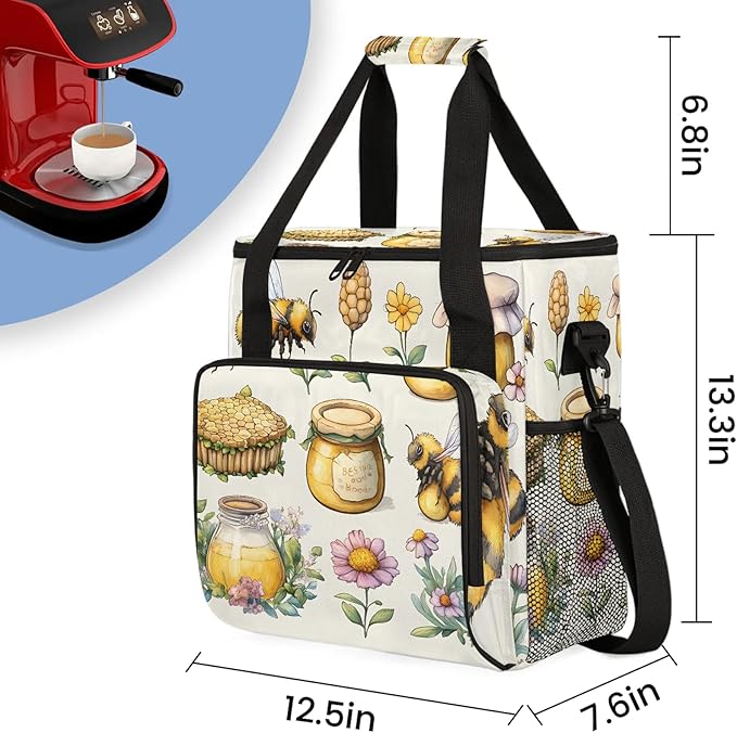 Honeycomb Coffee Maker Travel Bag Bee Insulated Grocery Bag Travel Picnic Leakproof Cooler Bags With Shoulder Strap