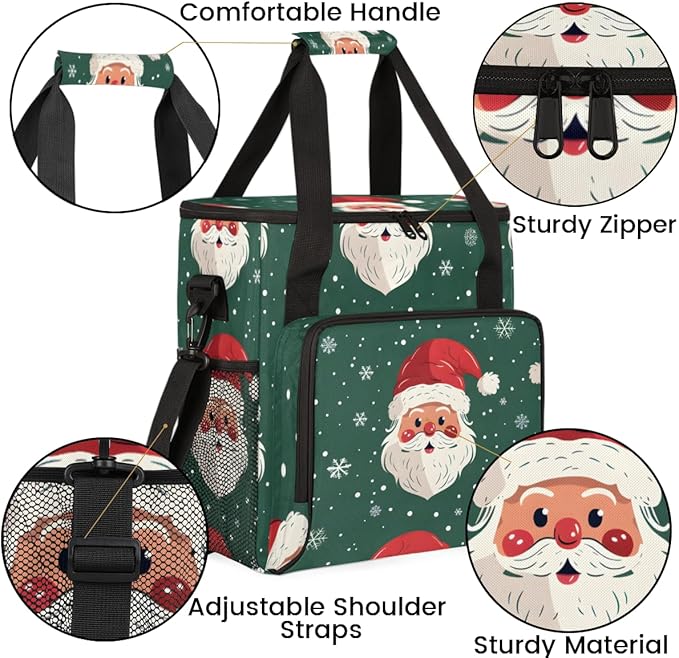 Bright Santa Claus Coffee Maker Carrying Bag Portable Travel Storage Tote Bag Compatible with K-Mini or K-Mini Plus Single Serve Coffee Brewer Carrying Case with Multiple Pockets &amp Shoulder Stra