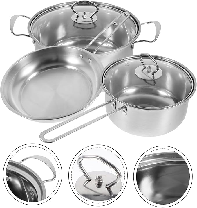 Zerodeko Multi Functional Stainless Steel Cookware Set with Comfortable Handles Includes Milk Pot Fry Pan and Soup Pot for Healthy Cooking and Easy Cleaning