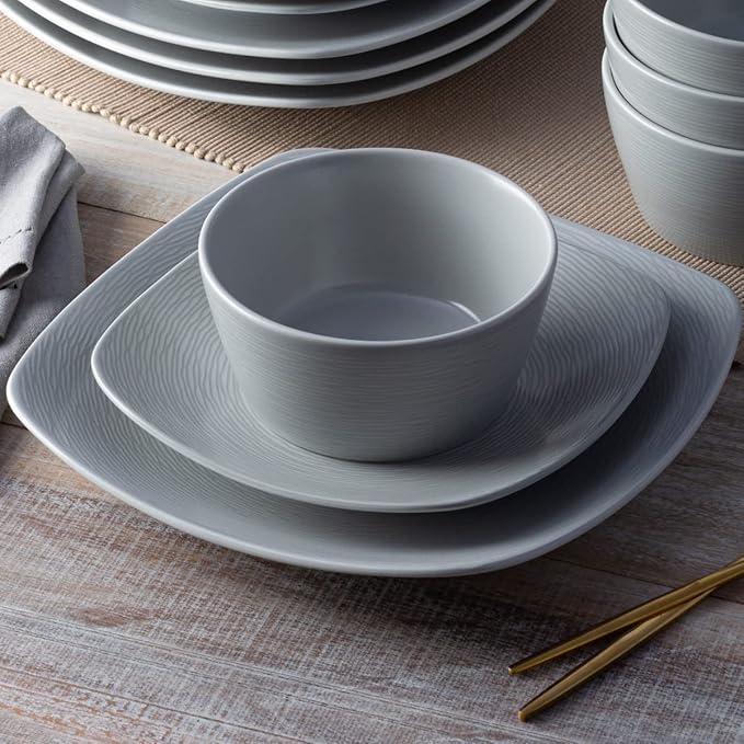 Noritake Colorscapes Grey-on-Grey Swirl 16-Piece Square Dinnerware Set Service for 4