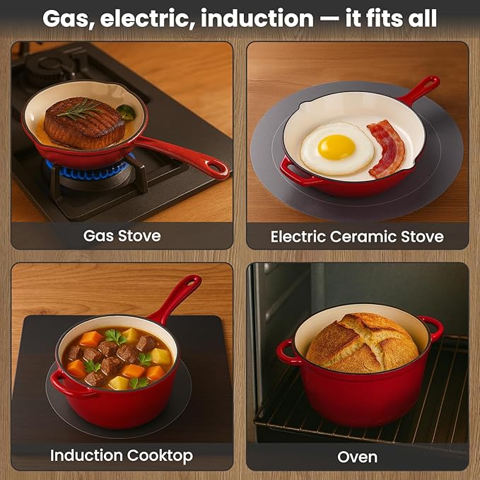 QuliMetal Nonstick Enameled Cast Iron Cookware Set 5 Pcs Pots and Pans with Lid Skillet Frying Pan Saucepan &amp Dutch Oven for All Stovetops PFA Free - Ideal for Sourdough Bread Baking