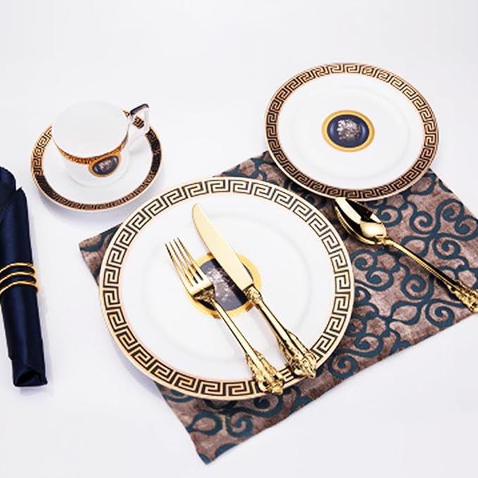 8 Piece Bone China Dinnerware Sets for 2 Porcelain Dinner Plate and teacups and saucer sets Luxury Ceramic Dishes set for home Scratch Resistant Dishwasher Safe