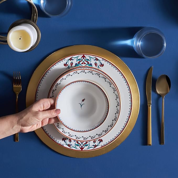Karaca Nakkas 24-Piece Porcelain Dinner Set for 6 People Unique Design Crockery and Plates Daily and Special Occasions Chic and Elegant Table Service