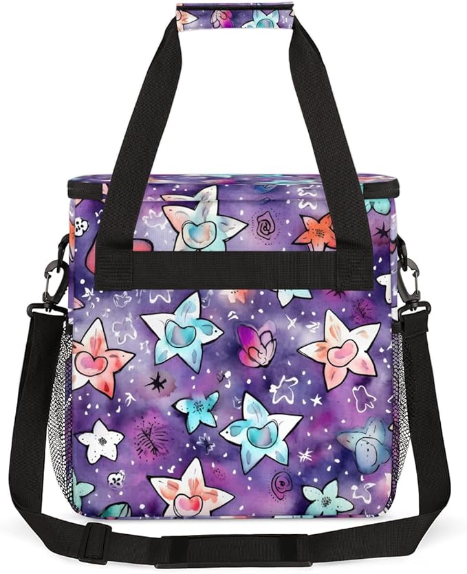 Purple Star Heart Coffee Maker Carrying Bag Portable Travel Storage Tote Bag Compatible with K-Mini or K-Mini Plus Single Serve Coffee Brewer Carrying Case with Multiple Pockets &amp Shoulder Strap
