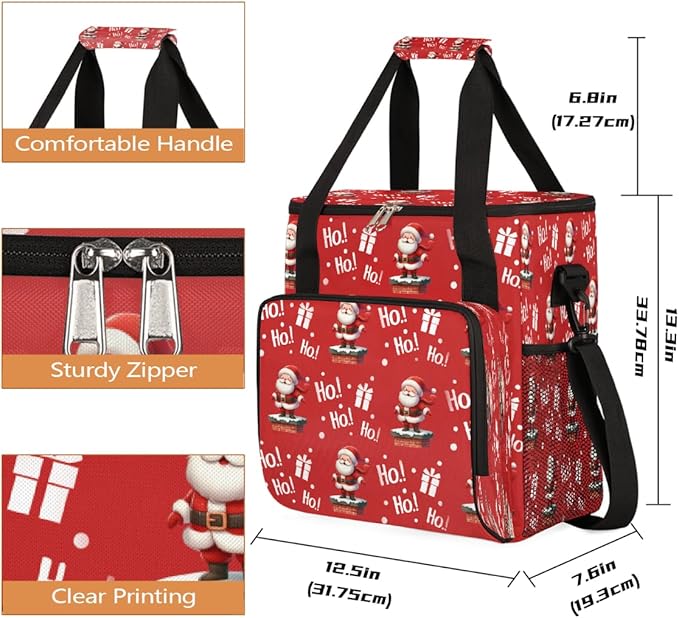 Merry Christmas Santa Claus Gift Coffee Maker Carring Bag Travel Carrying Storage Tote Bag Compatible with Keurig K-Mini or K-Mini Plus Portable Single Serve Coffee Brewer Case with Pockets