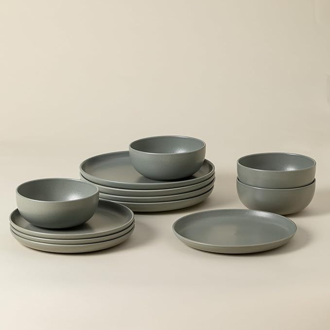Casafina 12 Piece Stoneware Place Setting Pacifica Artichoke Green Dinnerware Set