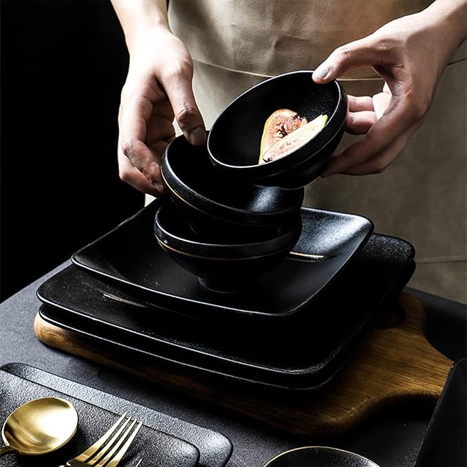 20 Pieces Porcelain Dinnerware Set Kitchen Dinner Set Square Ceramics Plates and Bowls Sets Dishes Set