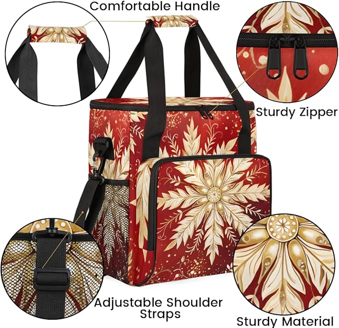 Xmas Snowflakes Coffee Maker Carrying Bag Cute Snowflakes Travel Storage Bag Compatible with K-Mini or K-Mini Plus Single Serve Coffee Brewer Carrying Case with Multiple Pockets &amp Shoulder Strap
