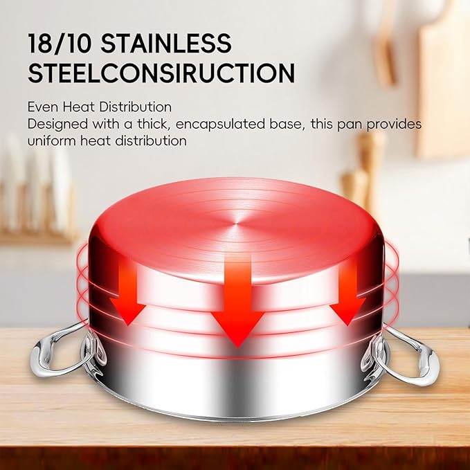 11-Piece Pots and Pans Set 18/10 Stainless Steel Cookware Set Induction Compatible PFOA-Free Coating Dishwasher Safe Includes Frying Pan &amp Sauce Pan with Lids