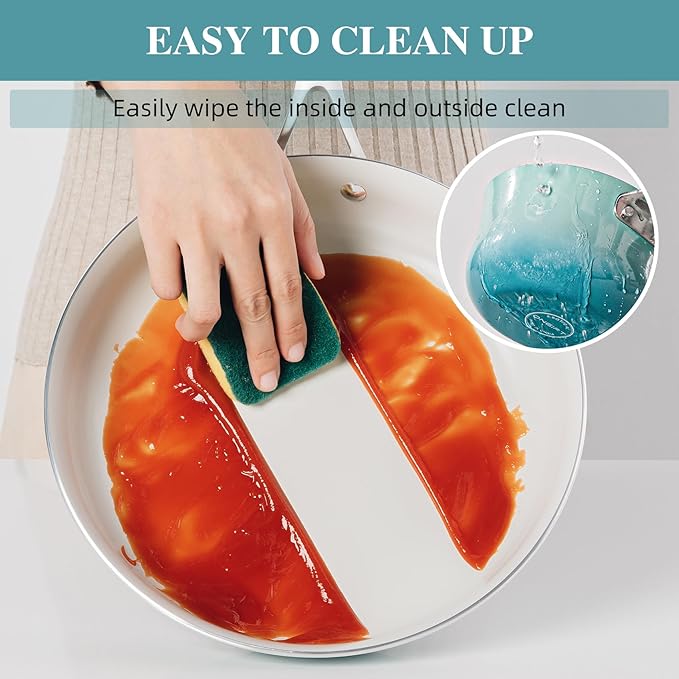 Kitchen Pots and Pans Set Non Stick 11 Pcs Ceramic Cookware Set with Stay-Cool Handle Pot and Pan Set NonToxic PFOA/PFAS Free Dishwasher/Oven Safe Evenly Heats Enamel Exterior - Teal