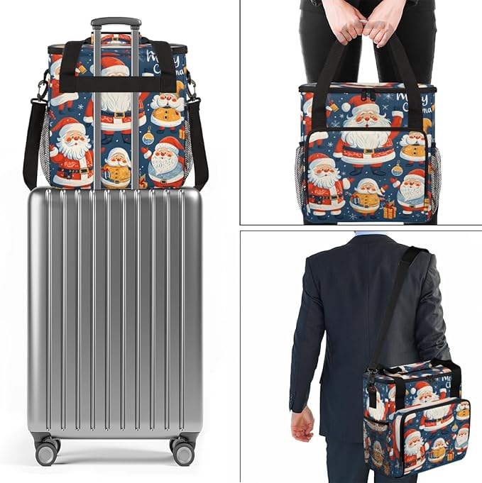 Xmas Santa Claus Coffee Maker Carrying Bag Cartoon Santa Claus Travel Storage Bag Compatible with K-Mini or K-Mini Plus Single Serve Coffee Brewer Carrying Case with Pockets &amp Shoulder Strap