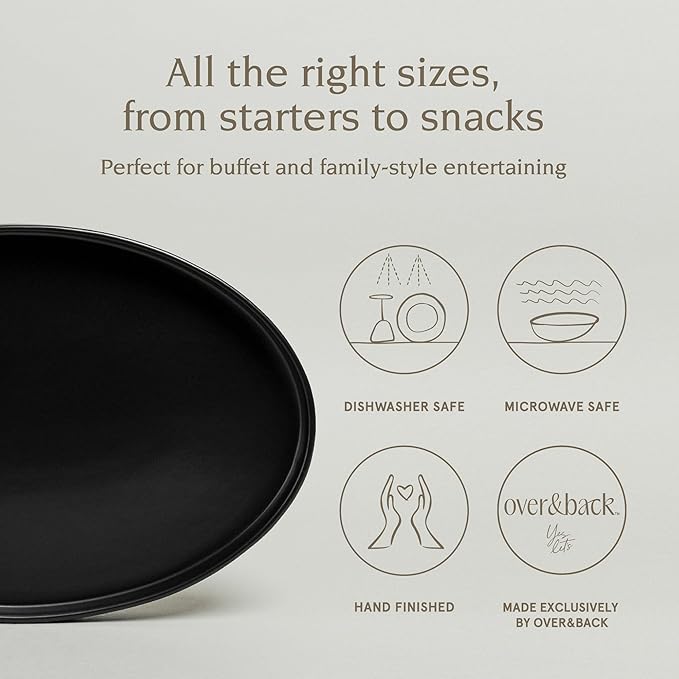 over&ampback Stackable Stoneware Serving Platter - Elegant 1-Piece Oval Serving Platter to Complete Your Kitchen Set - Perfect for Appetizers Desserts and More - 16 L x 11 W - Semi-Matte Black