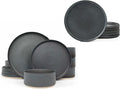 Famiware Dinnerware Set for 4 (12 Piece) and 10 Dinner Plates for 6 - Matte Dark Charcoal
