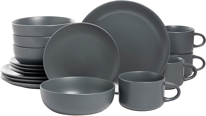 10 Strawberry Street Wazee Matte Coupe Dinnerware Set 16 pc Charcoal Gray