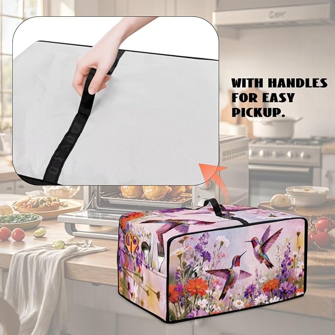 Toaster Oven Dust Cover Hummingbird Daisy Print Bread Maker Cover Machine Washable Kitchen Small Appliance Protector with Side Pockets Kitchen Decorations S