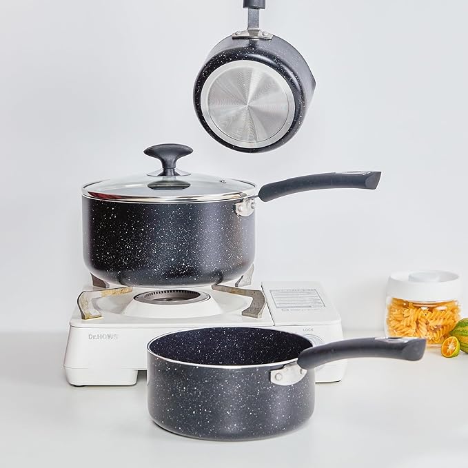 Nonstick Saucepan Set - 3-Pieces Pot Set 1 Quart &amp 2 Quart &amp 3 QuartUltra Non Stick Sauce Pan Small Pot with Glass LidGreat for Home Kitchen RestaurantBlack