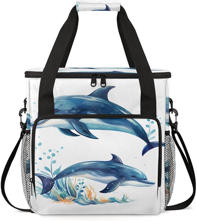 Dolphin Coffee Maker Carrying Bag Cartoon Dolphin Travel Storage Bag Compatible with K-Mini or K-Mini Plus Single Serve Coffee Brewer Carrying Case with Multiple Pockets &amp Shoulder Strap