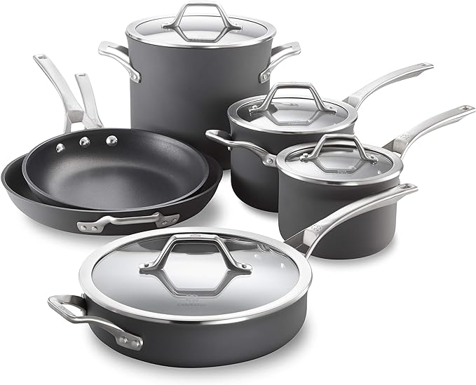 Calphalon 10-Piece Nonstick Kitchen Cookware Set Stay-Cool Stainless Steel Handles Dishwasher and Metal Utensil Safe Oven-safe up to 500 degrees F PFOA-Free Built to Last Black